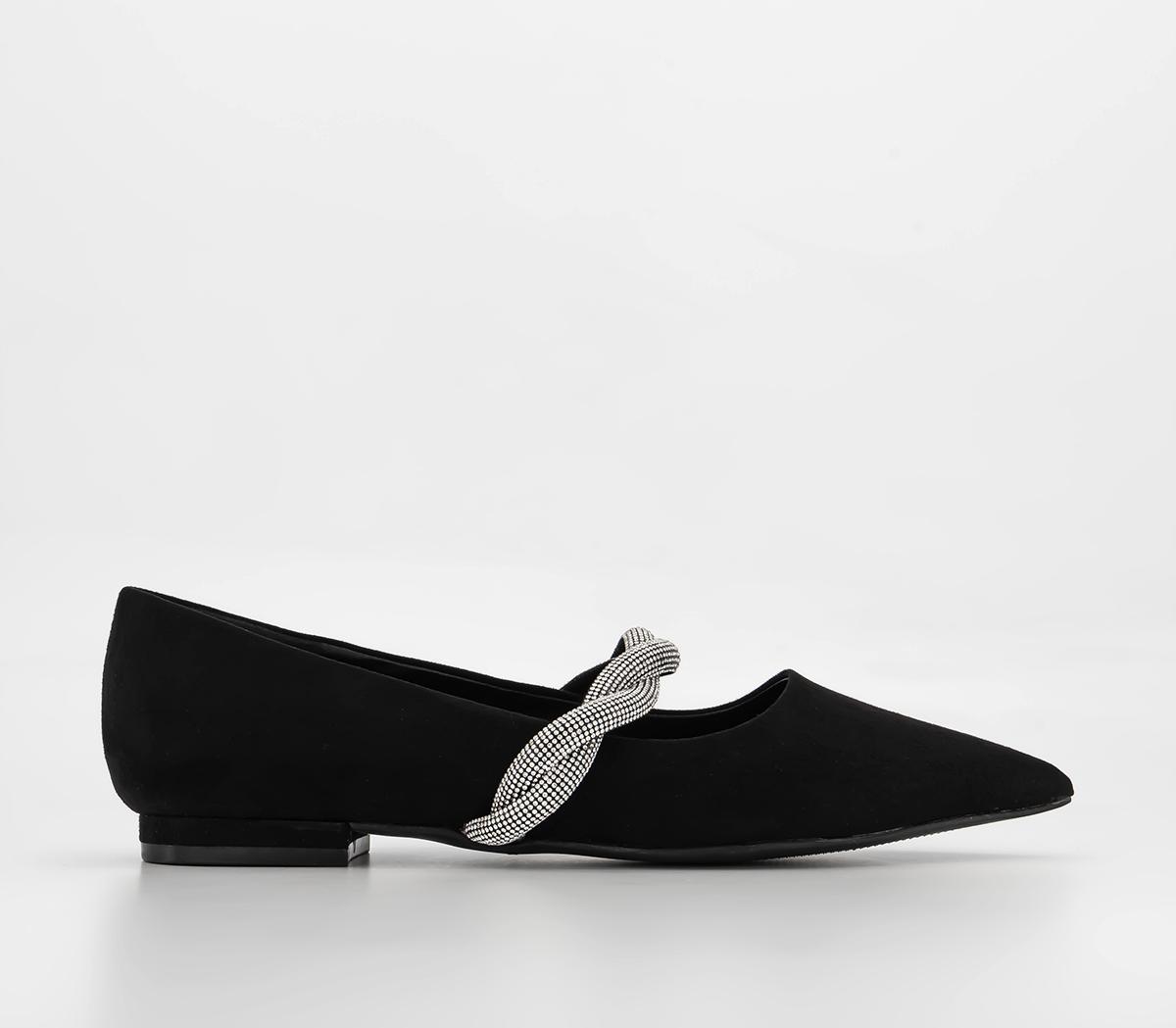 OFFICE Francesca Embellished Strap Point Ballerinas Black - Ballet Shoes