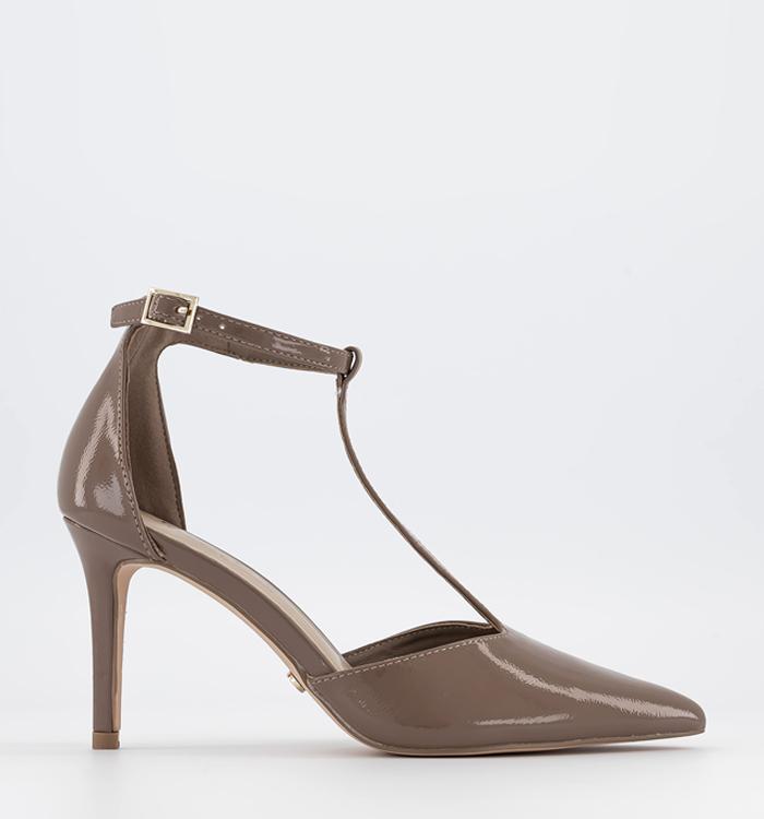 OFFICE Maura T Bar Court Heels Taupe Patent