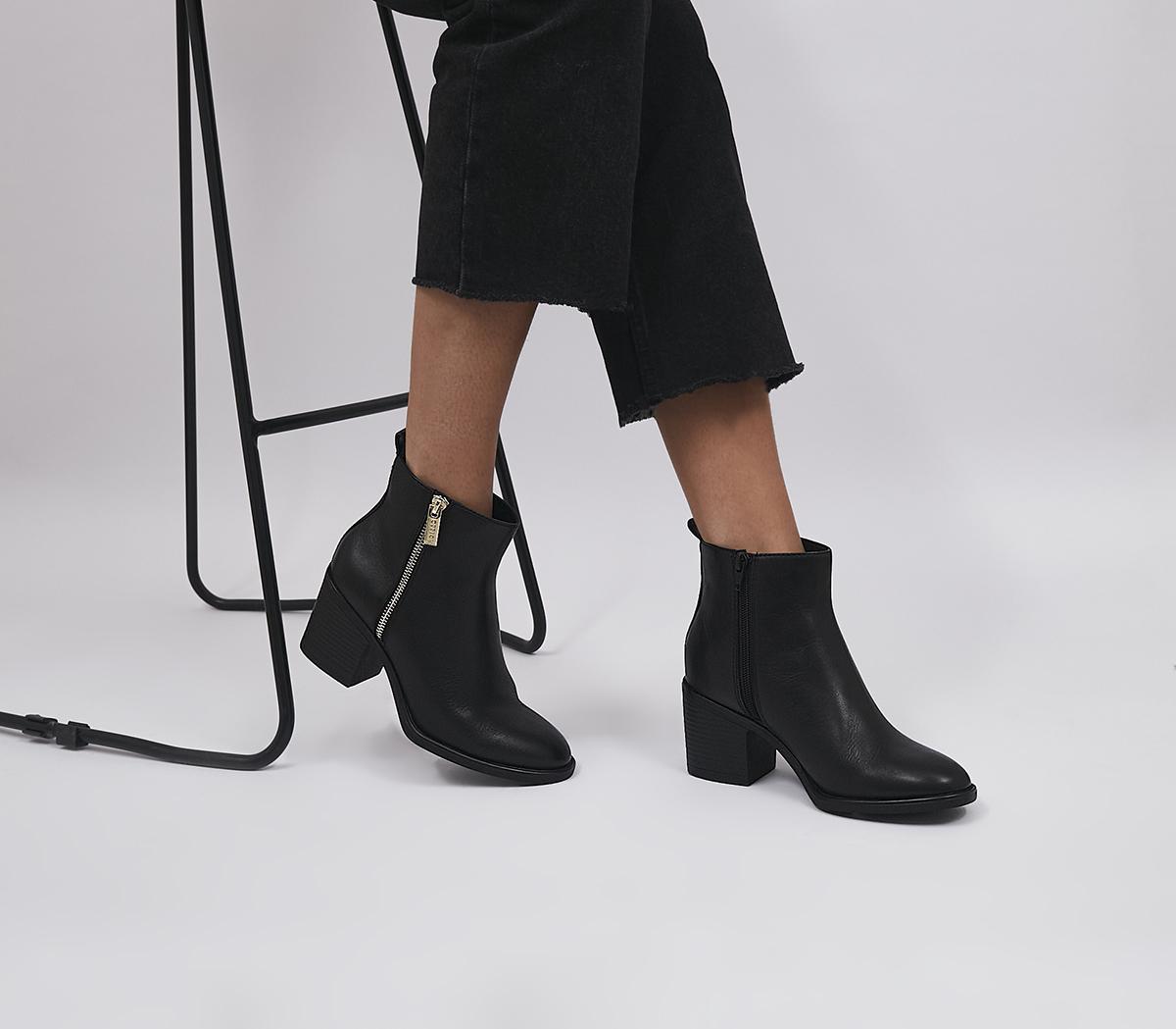 OFFICEAmado Zip Block Heel Ankle BootsBlack Leather