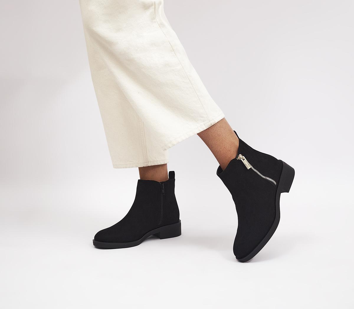 Aila - Zip Flat Ankle Boots Black