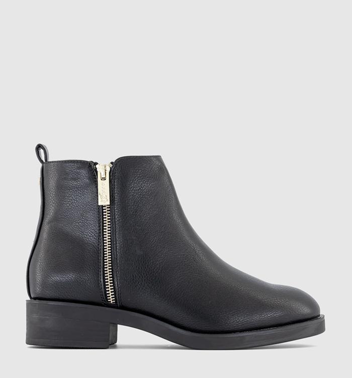 OFFICE Aila Zip Flat Ankle Boots New Black