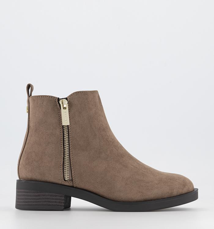 OFFICE Aila - Zip Flat Ankle Boots Taupe
