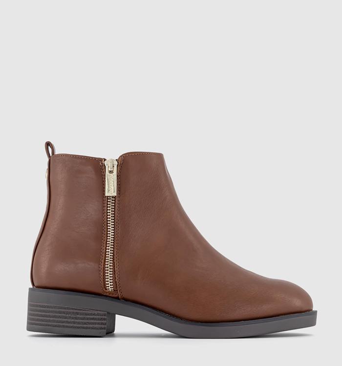 OFFICE Aila Zip Flat Ankle Boots Tan