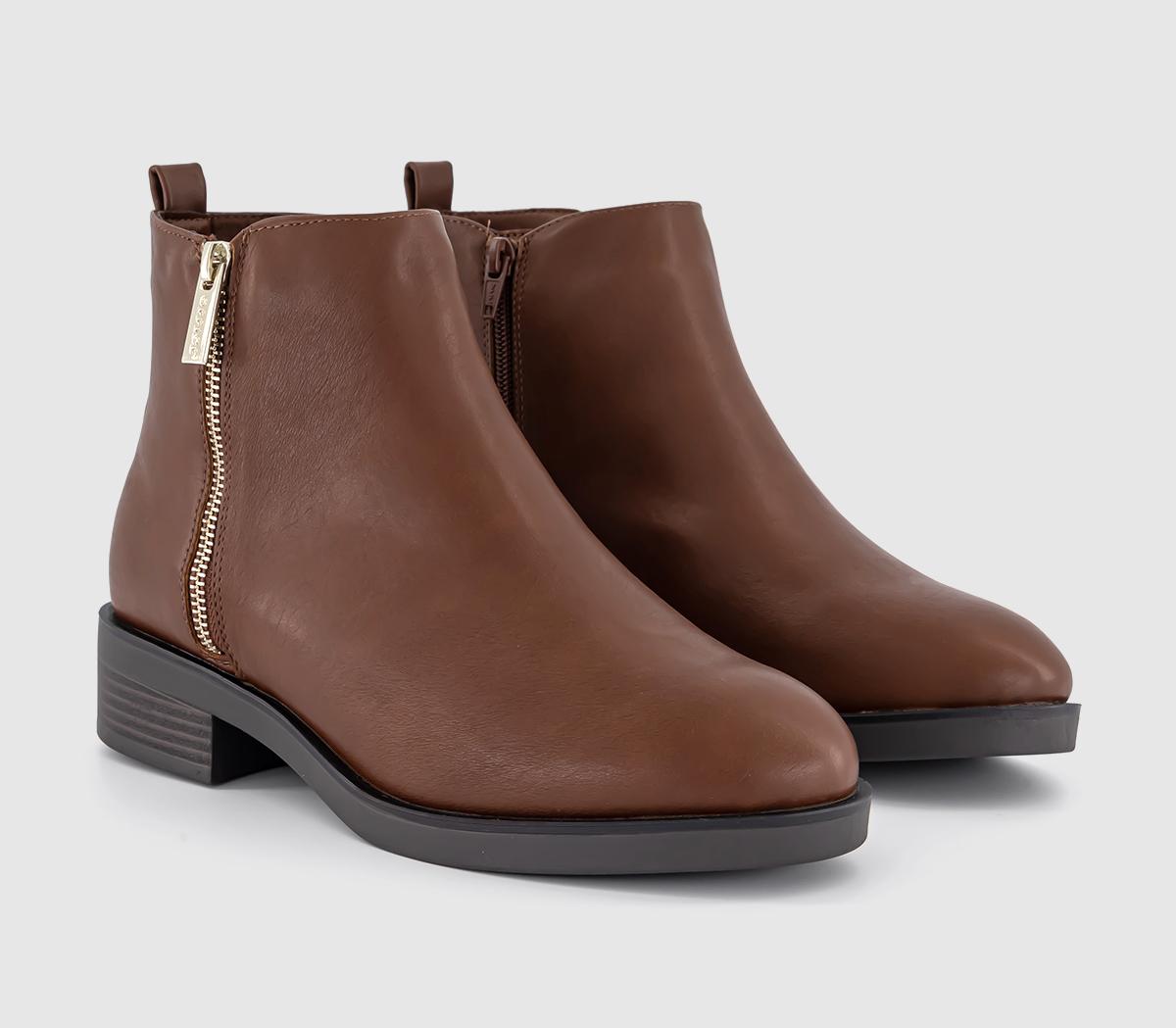 OFFICE Aila Zip Flat Ankle Boots OFFICE Aila Zip Flat Ankle Boots Tan