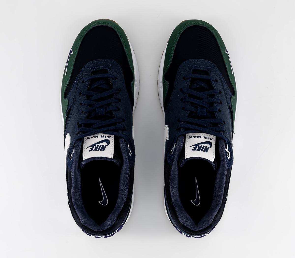 NikeAir Max 1 87 TrainersObsidian White Midnight Navy Gorge Green