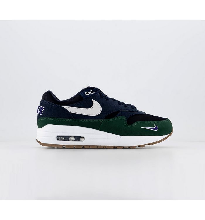 Nike Air Max 1 87 Trainers Obsidian White Midnight Navy Gorge Green