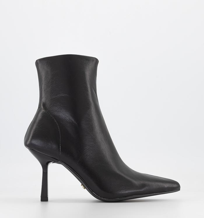 OFFICE All Set Point Toe Ankle Boots Black Leather