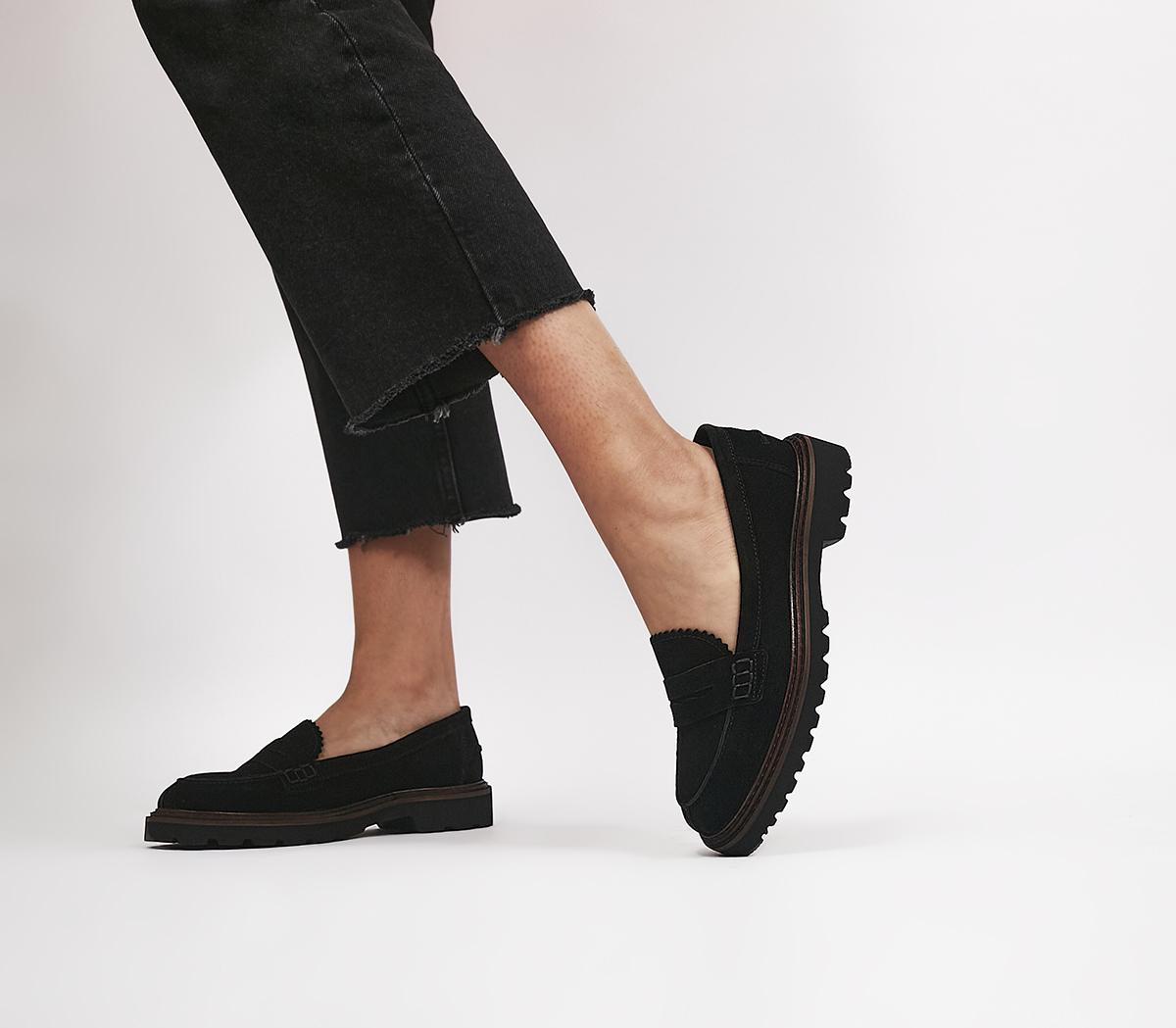 Fair Enough Chunky Sole Penny Loafers Black Suede