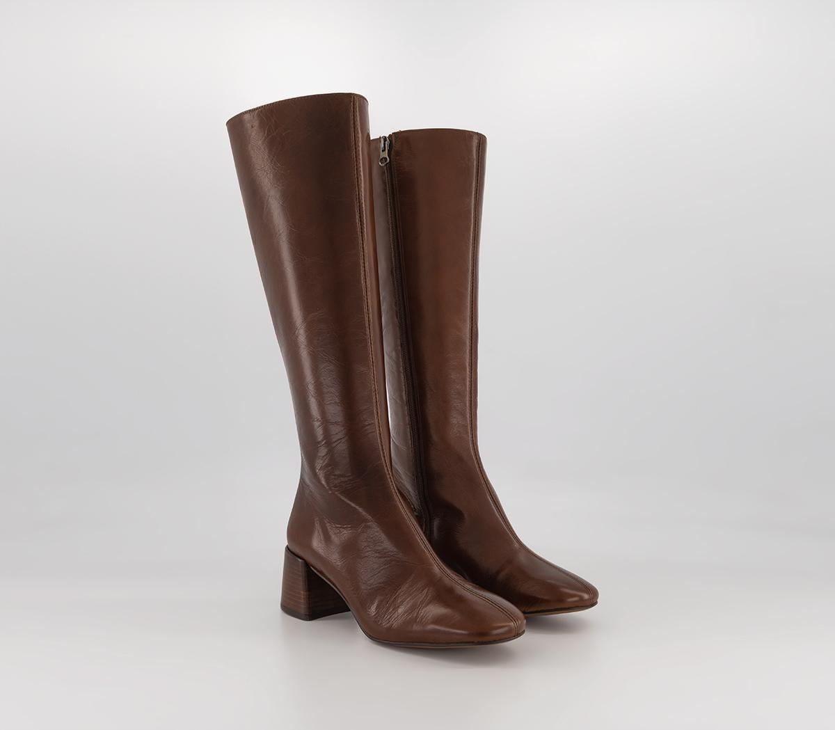 OFFICE Kaya Block Heel Knee Boots Chocolate Brown - Knee High Boots