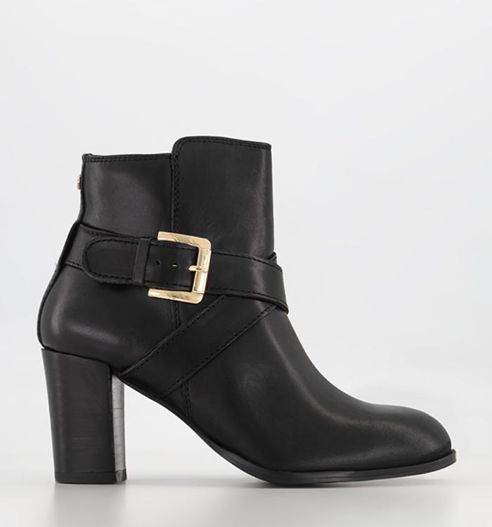 OFFICE Alma Buckle Strap Ankle Boots Black Leather