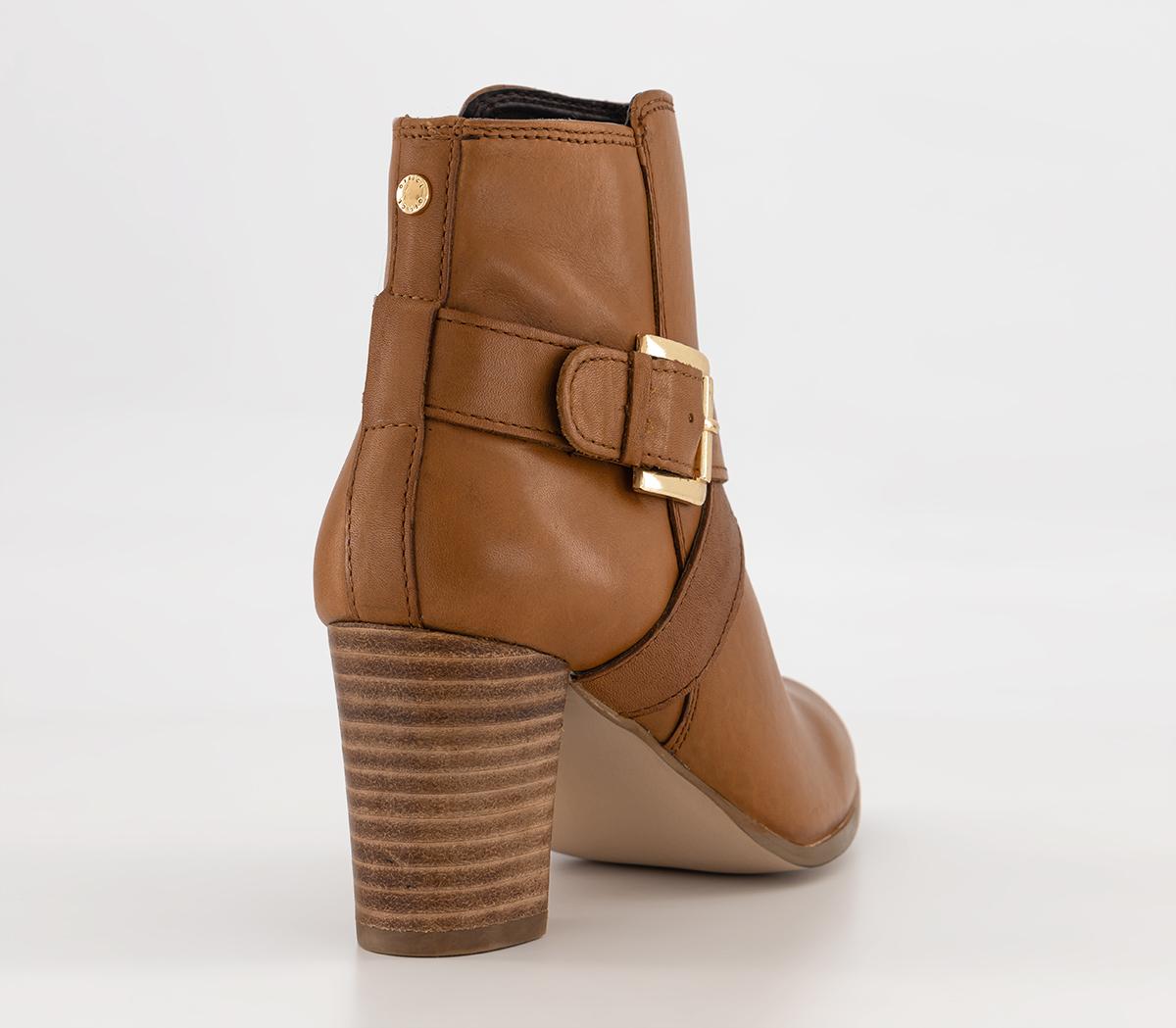 OFFICE Alma Buckle Strap Ankle Boots Tan Leather Women's Boots