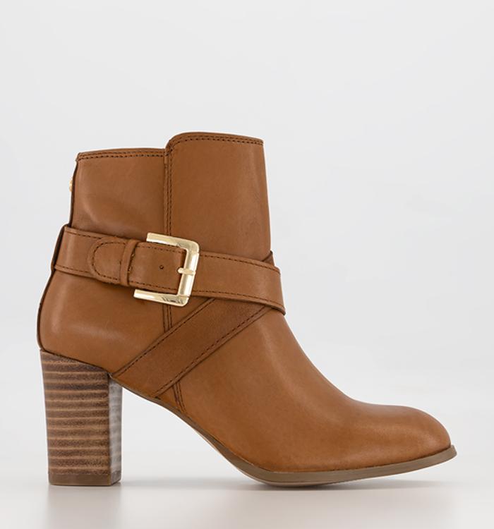 OFFICE Alma Buckle Strap Ankle Boots Tan Leather