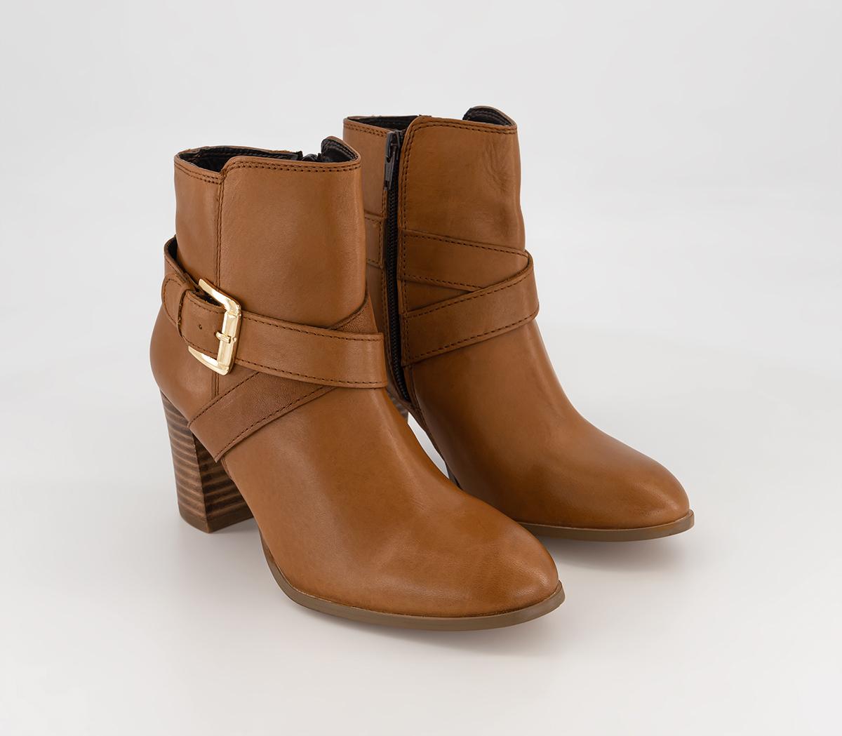 OFFICE Alma Buckle Strap Ankle Boots Tan Leather Women's Boots