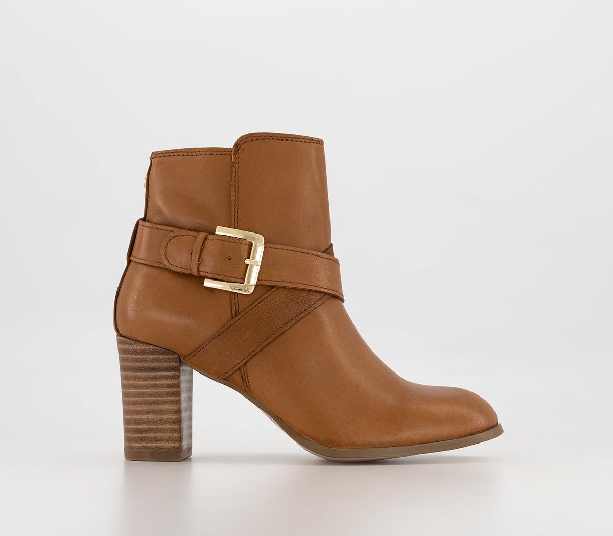 Alma Buckle Strap Ankle Boots Tan Leather