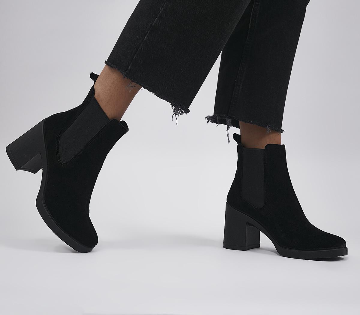 OFFICE Absolutely Heeled Unit Chelsea Black Suede - Women's Ankle Boots