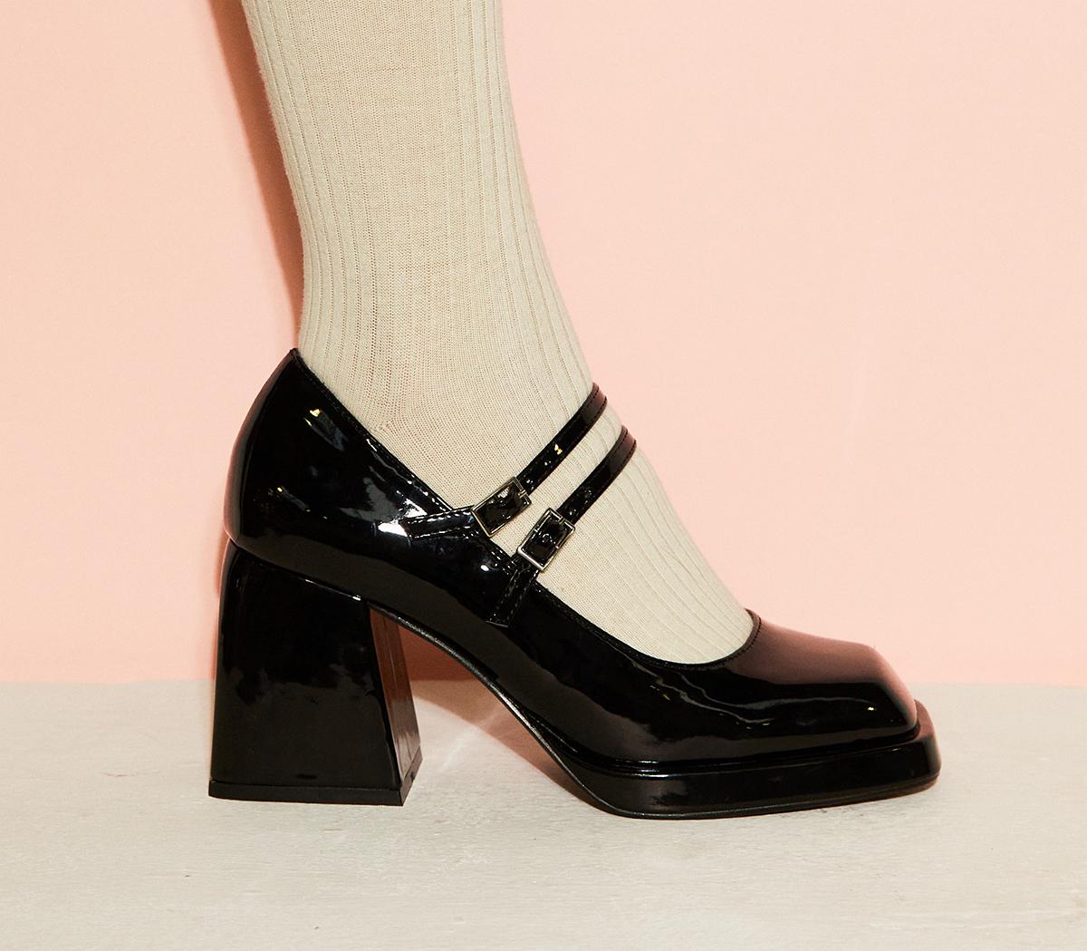 OFFICE Max Out Mary Jane Platform Courts Black Patent - Mid Heels