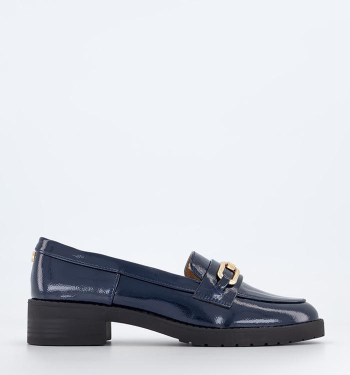 OFFICE Fox Trot Patent Trim Loafers Navy