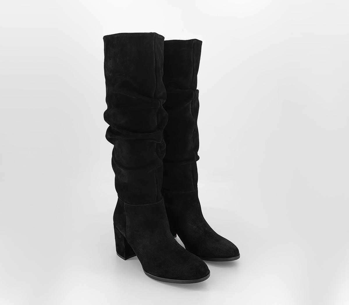 OFFICE Kaley Round Toe Block Heel Boots Black Suede Women's Boots