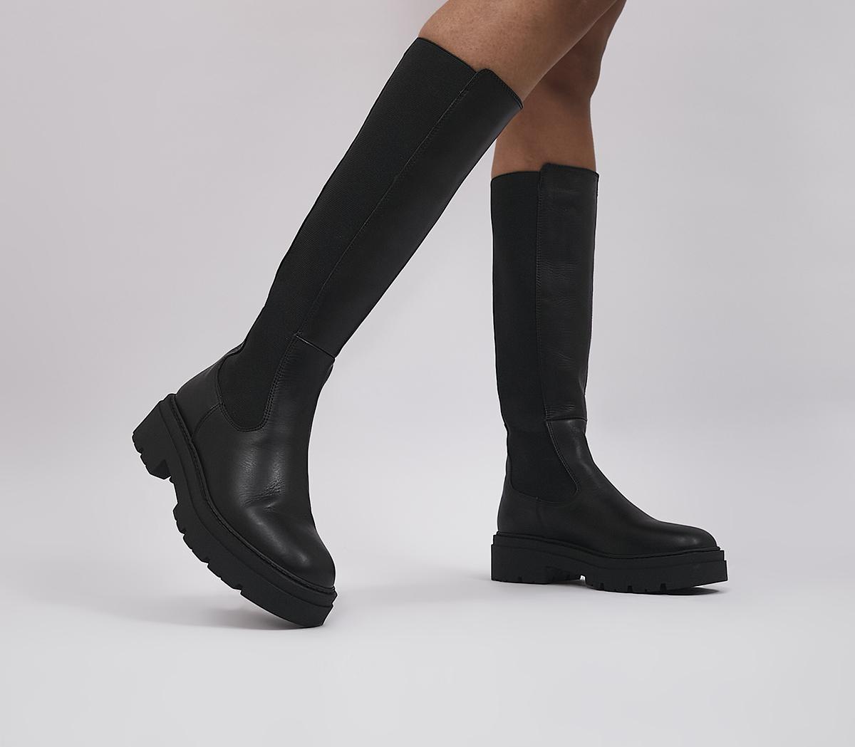 Kamilla Chelsea Knee Boots Black Leather
