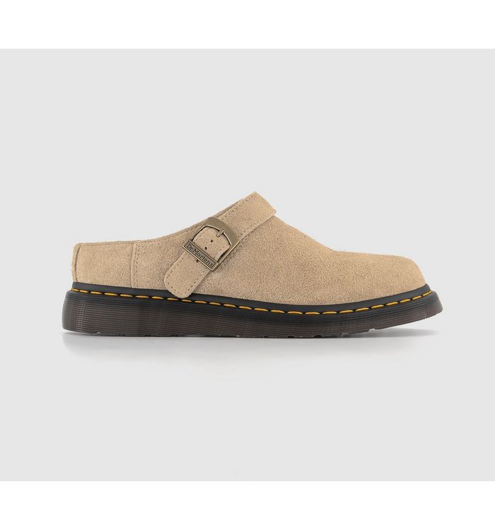 Dr. Martens Isham Buckle Mules Parchment Desert Oasis Suede In Natural