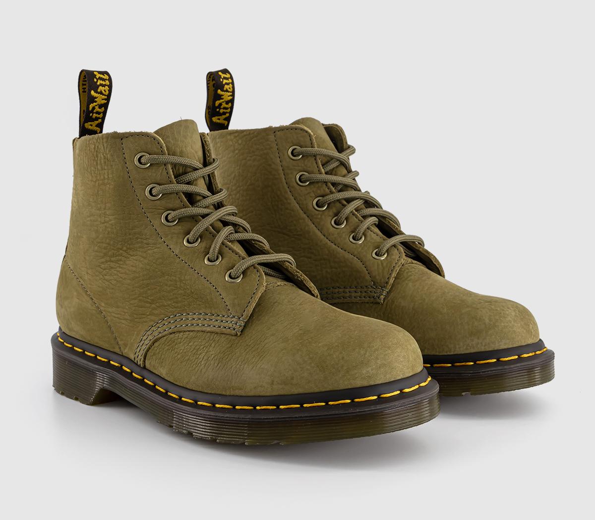 Dr. Martens Womens 101 6 Eye Boots Muted Olive Green, 8