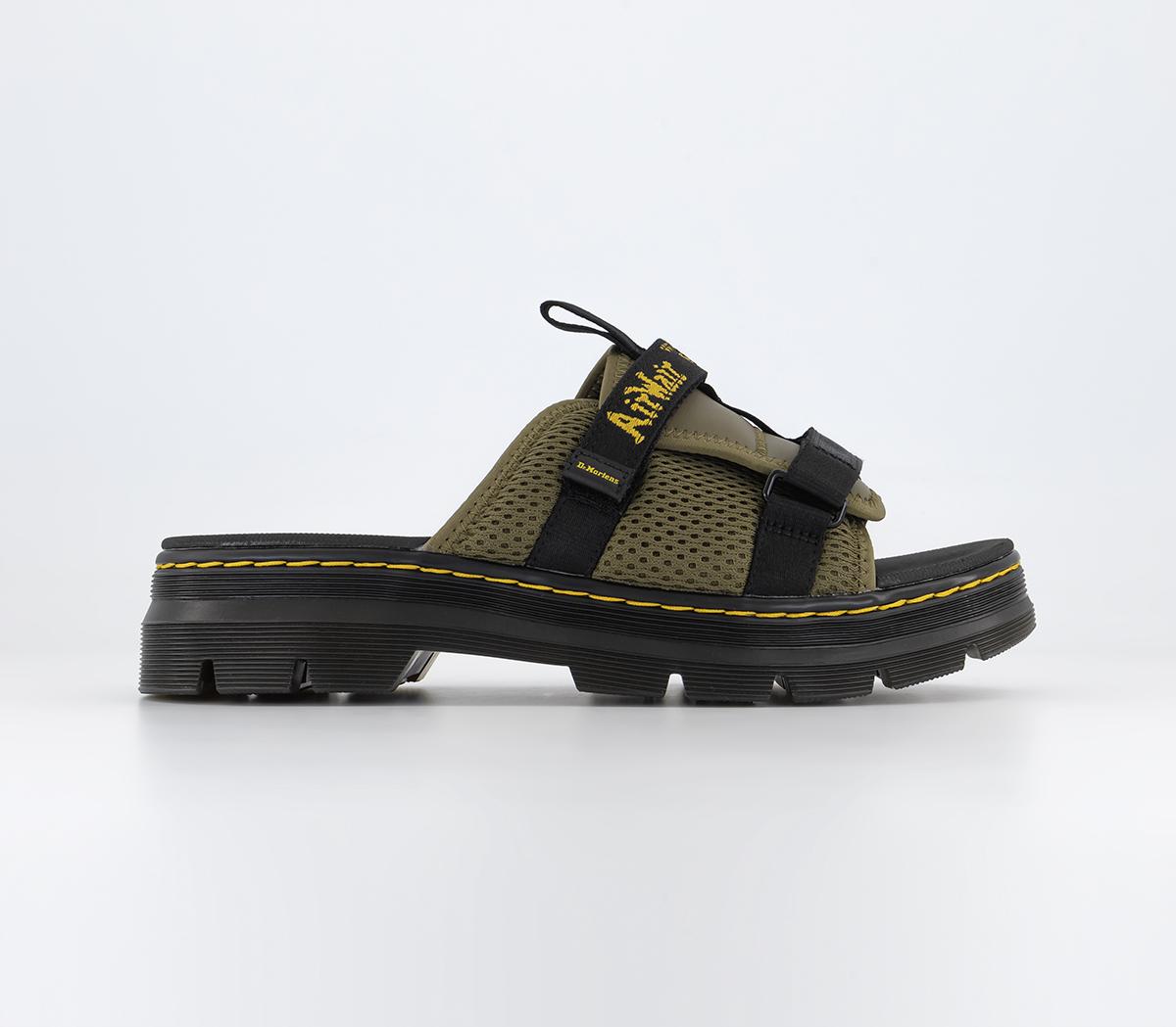 Dr. Martens Ayce Slide Sandals Dms Olive Milled Coated Leather