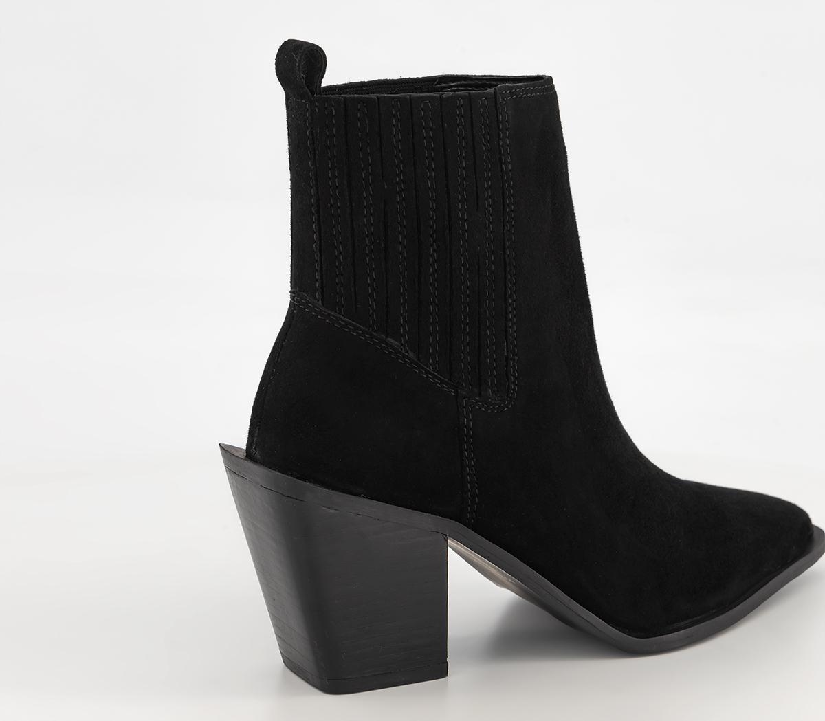 OFFICEAbout Time Elastic Detail Western Boots OFFICEAbout Time Elastic Detail Western BootsBlack Suede