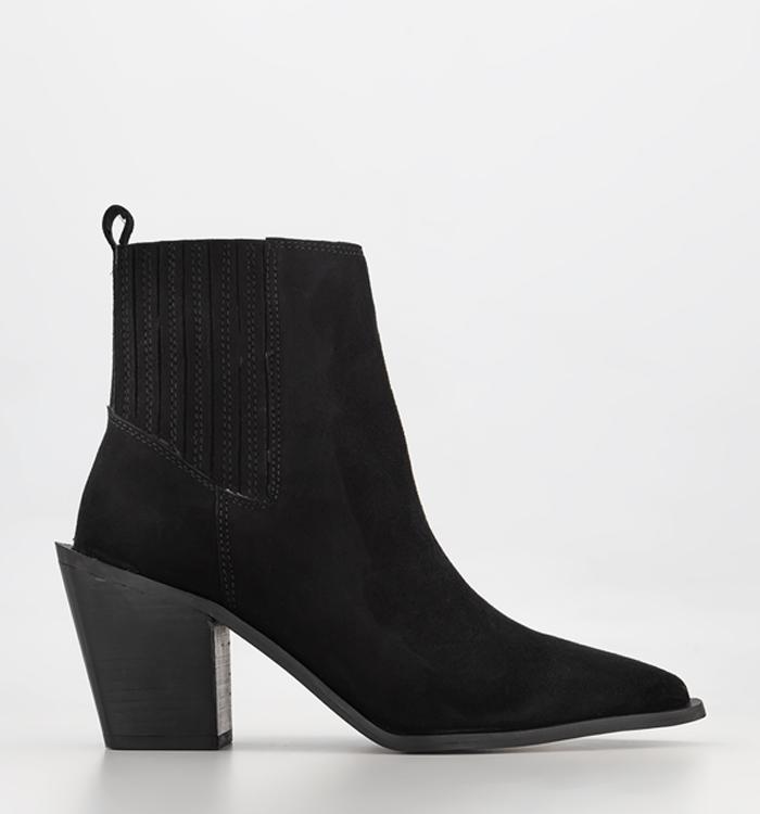 OFFICE About Time Elastic Detail Western Boots Black Suede