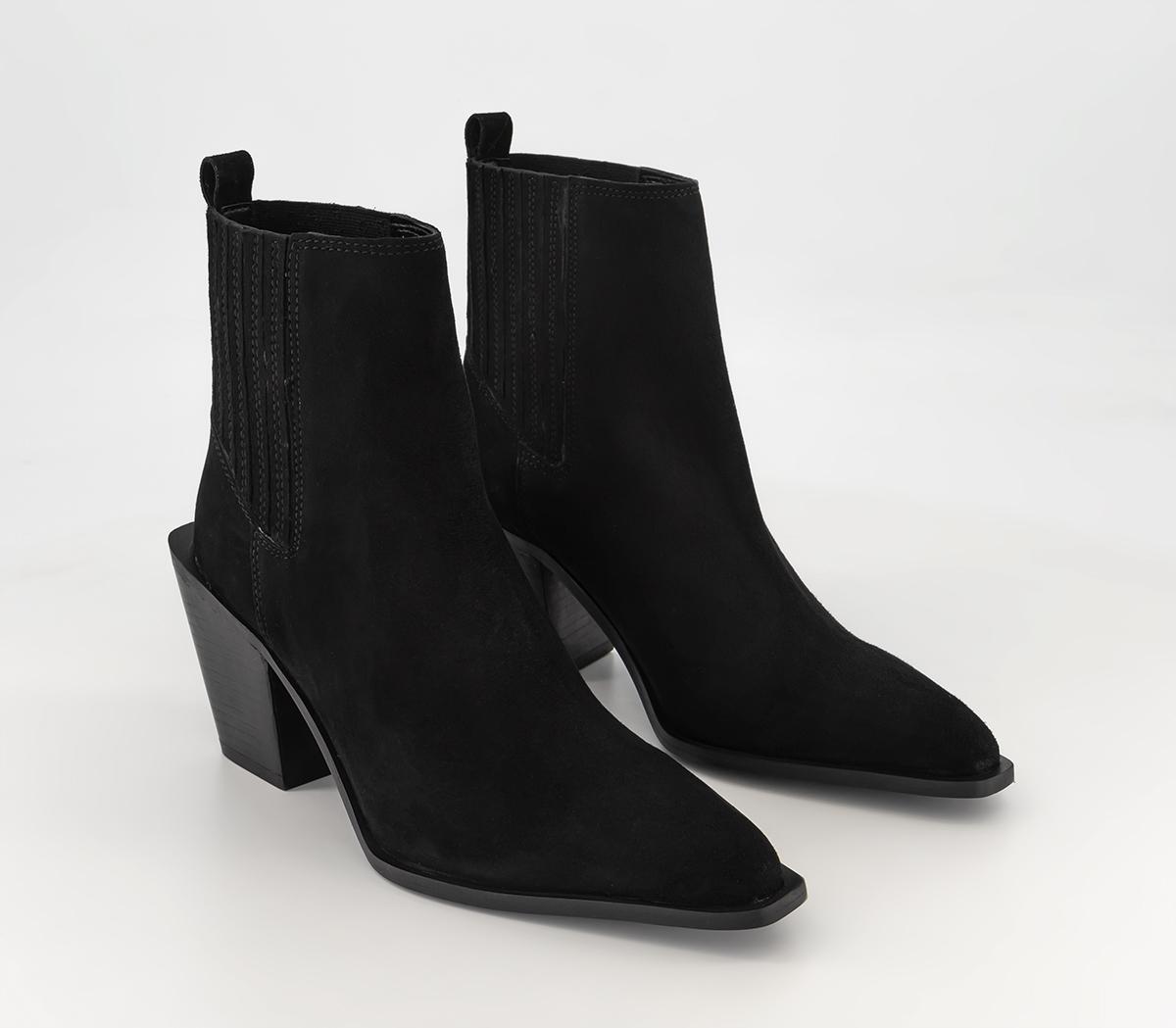 OFFICEAbout Time Elastic Detail Western Boots OFFICEAbout Time Elastic Detail Western BootsBlack Suede