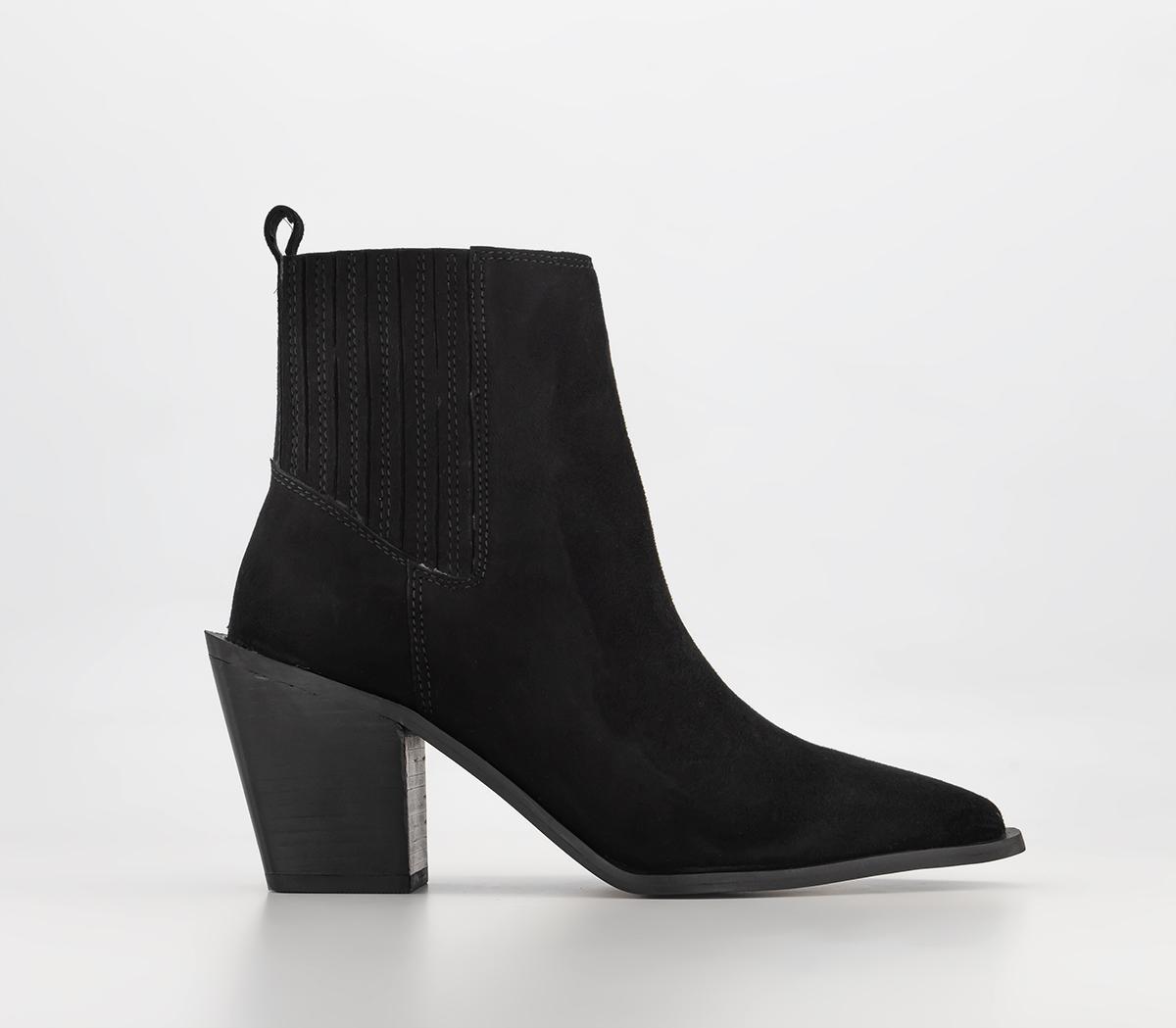 OFFICEAbout Time Elastic Detail Western Boots OFFICEAbout Time Elastic Detail Western BootsBlack Suede