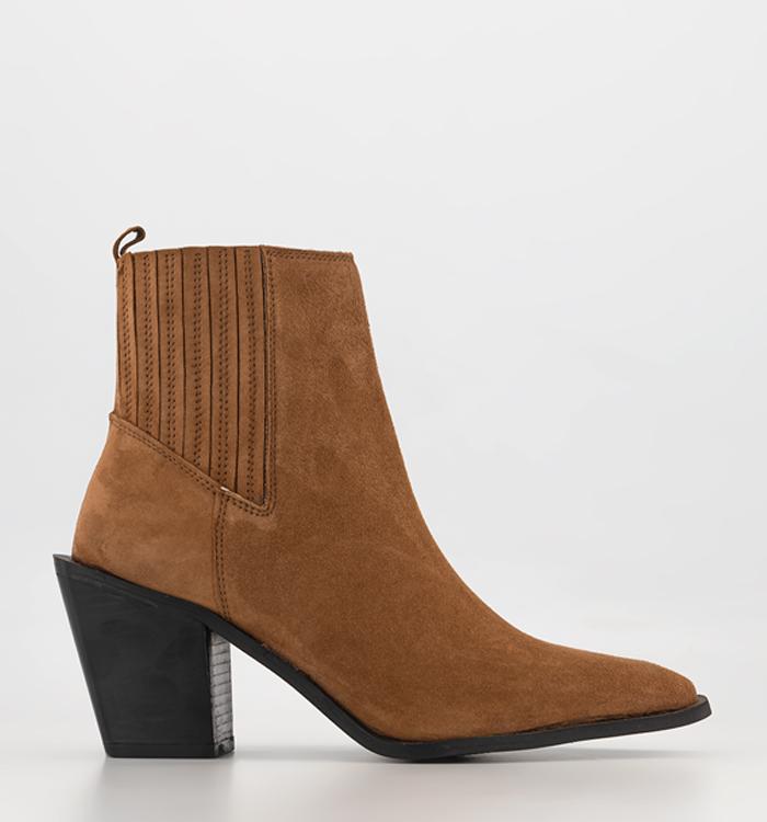 OFFICE About Time Elastic Detail Western Boots Tan Suede