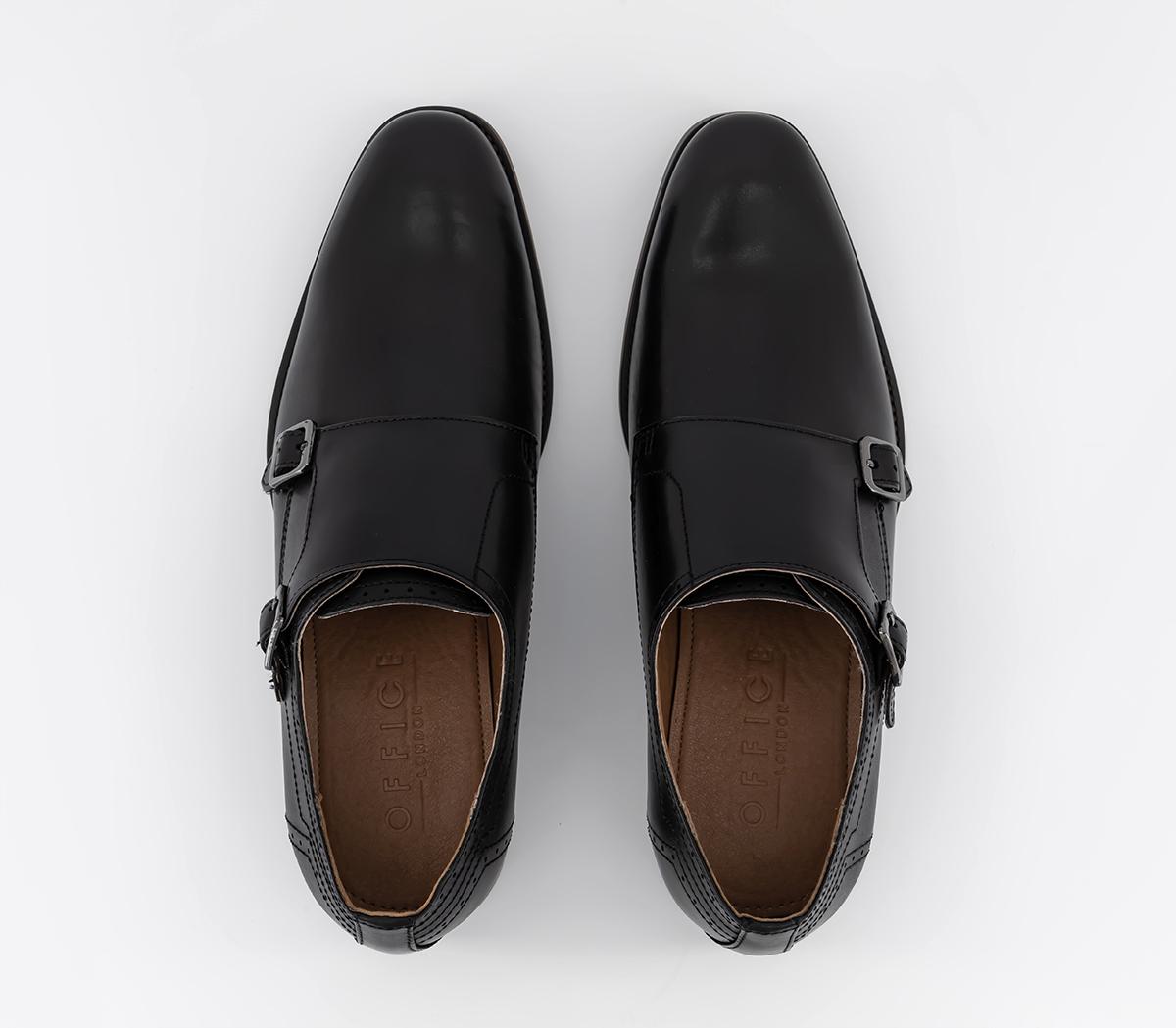 OFFICE Maverick Plain Roundtoe Double Monk Shoes Shoes Black Leather ...