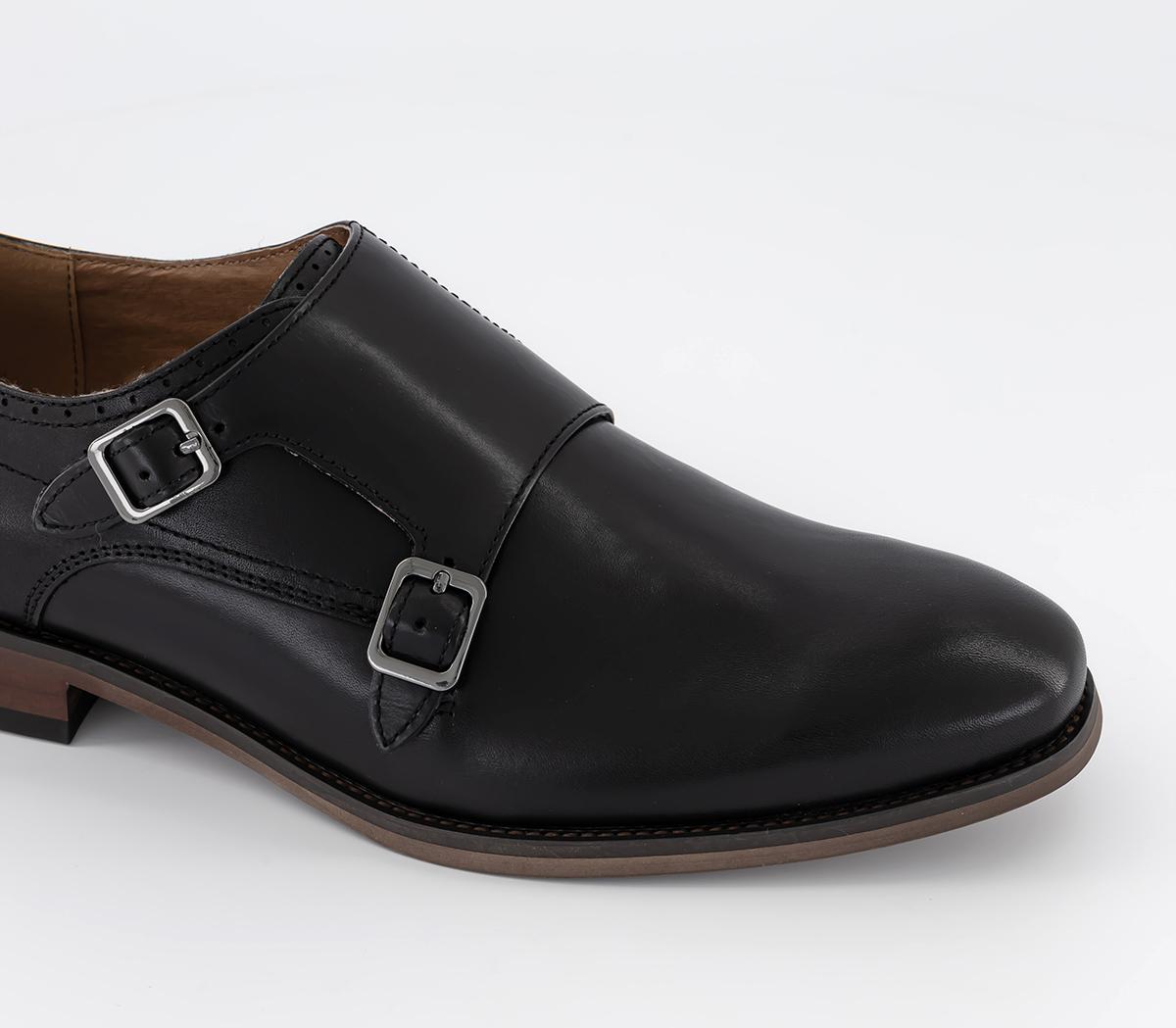 OFFICEMaverick Plain Roundtoe Double Monk Shoes ShoesBlack Leather
