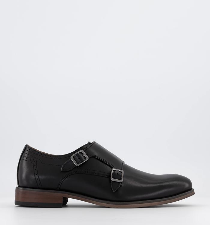 OFFICE Maverick Plain Roundtoe Double Monk Shoes Shoes Black Leather