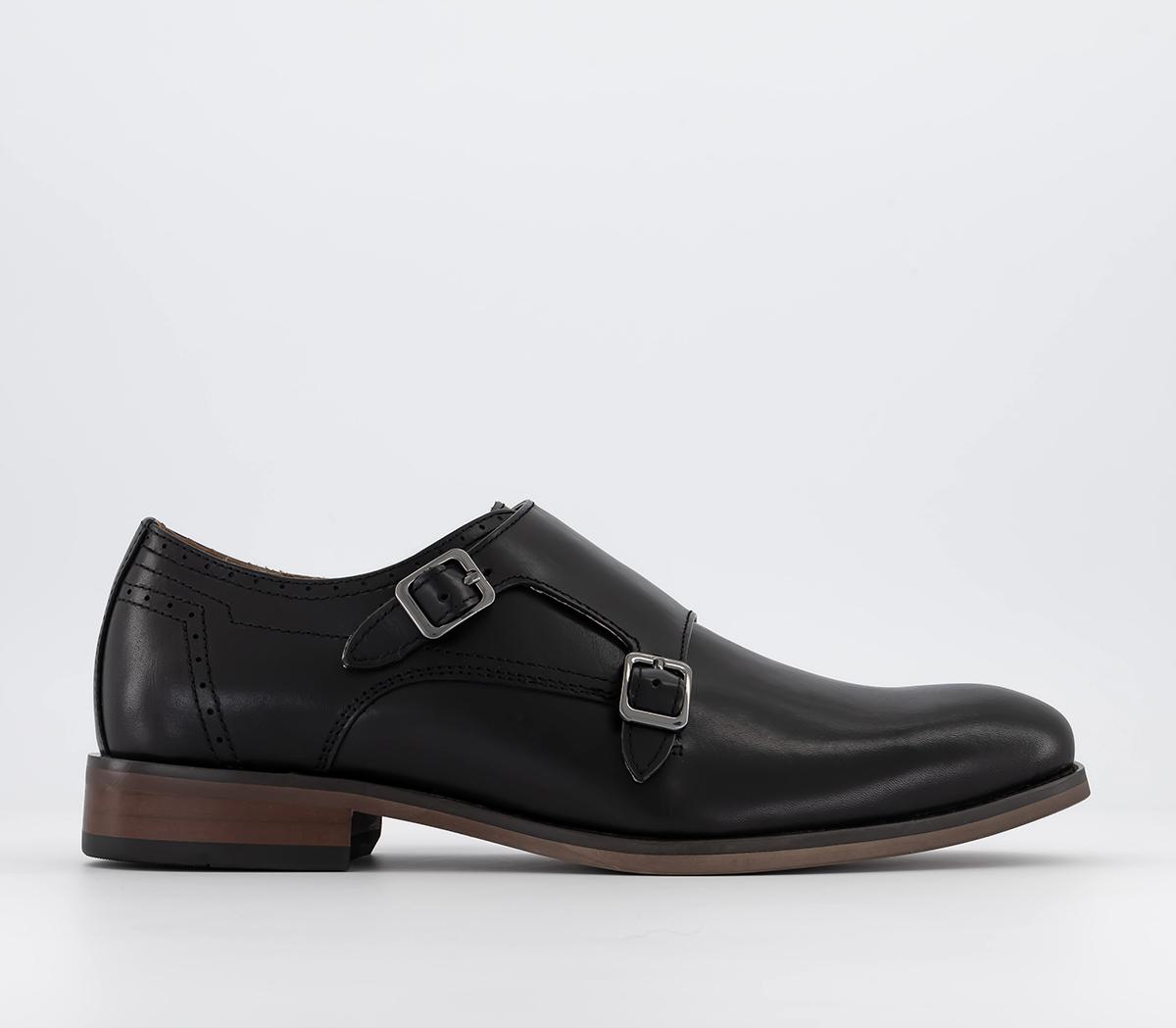 Maverick Plain Roundtoe Double Monk Shoes Shoes Black Leather