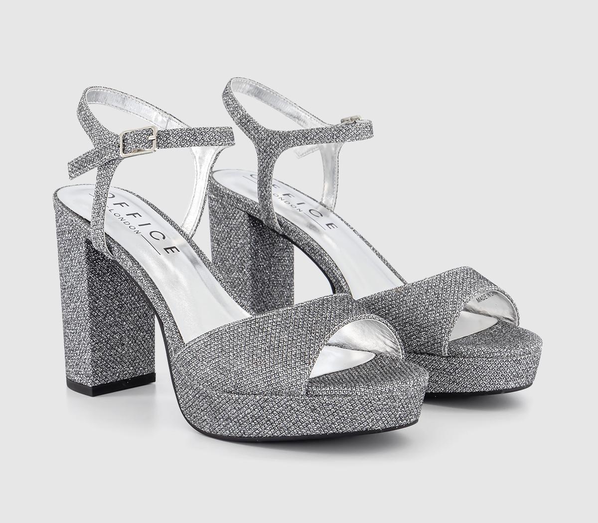 OFFICE Womens Haven Round Toe Platform Sandals Pewter Glitter Grey, 5