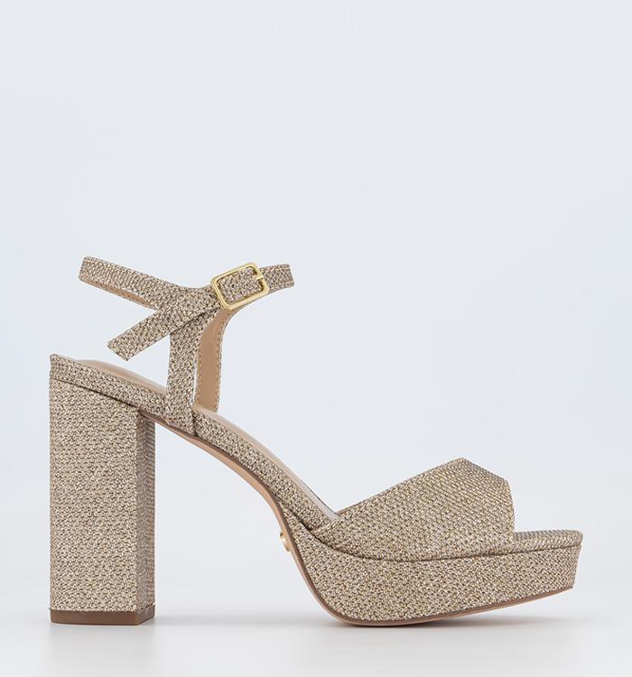 Gold block clearance heel wedding shoes