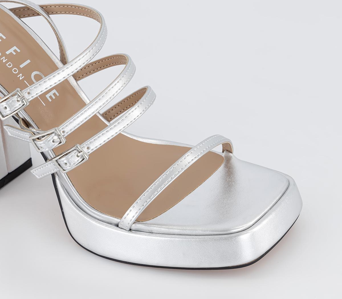 OFFICE Heirloom Strappy Platform Buckle Sandals Silver Valentine’s