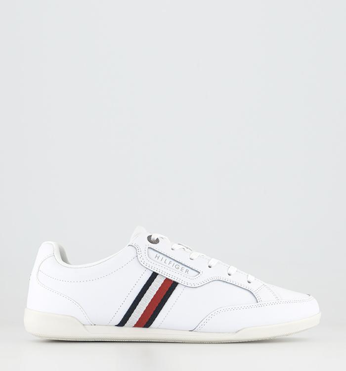 Tommy Hilfiger Classic Lo Cupsole Leather Trainers White Navy Red Stripe