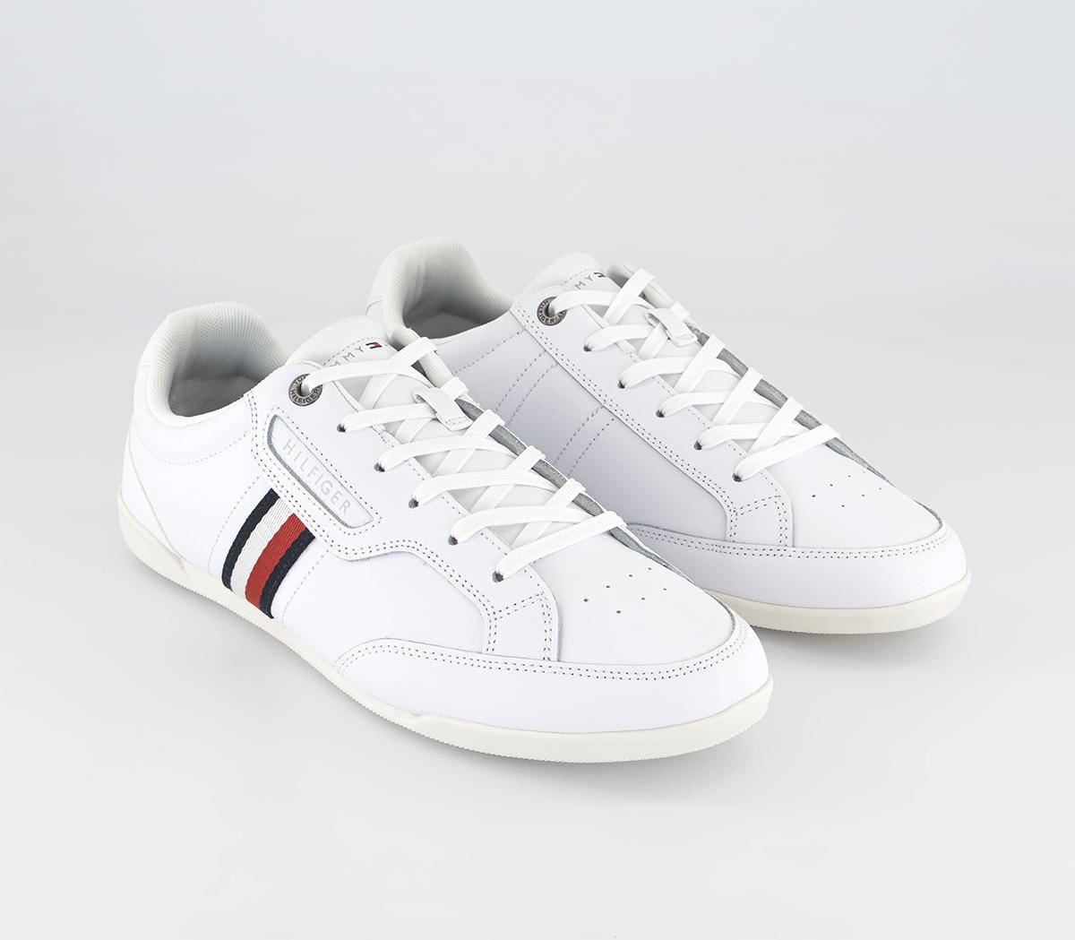 Tommy Hilfiger Classic Lo Cupsole Leather Trainers White Navy Red Stripe, 6.5