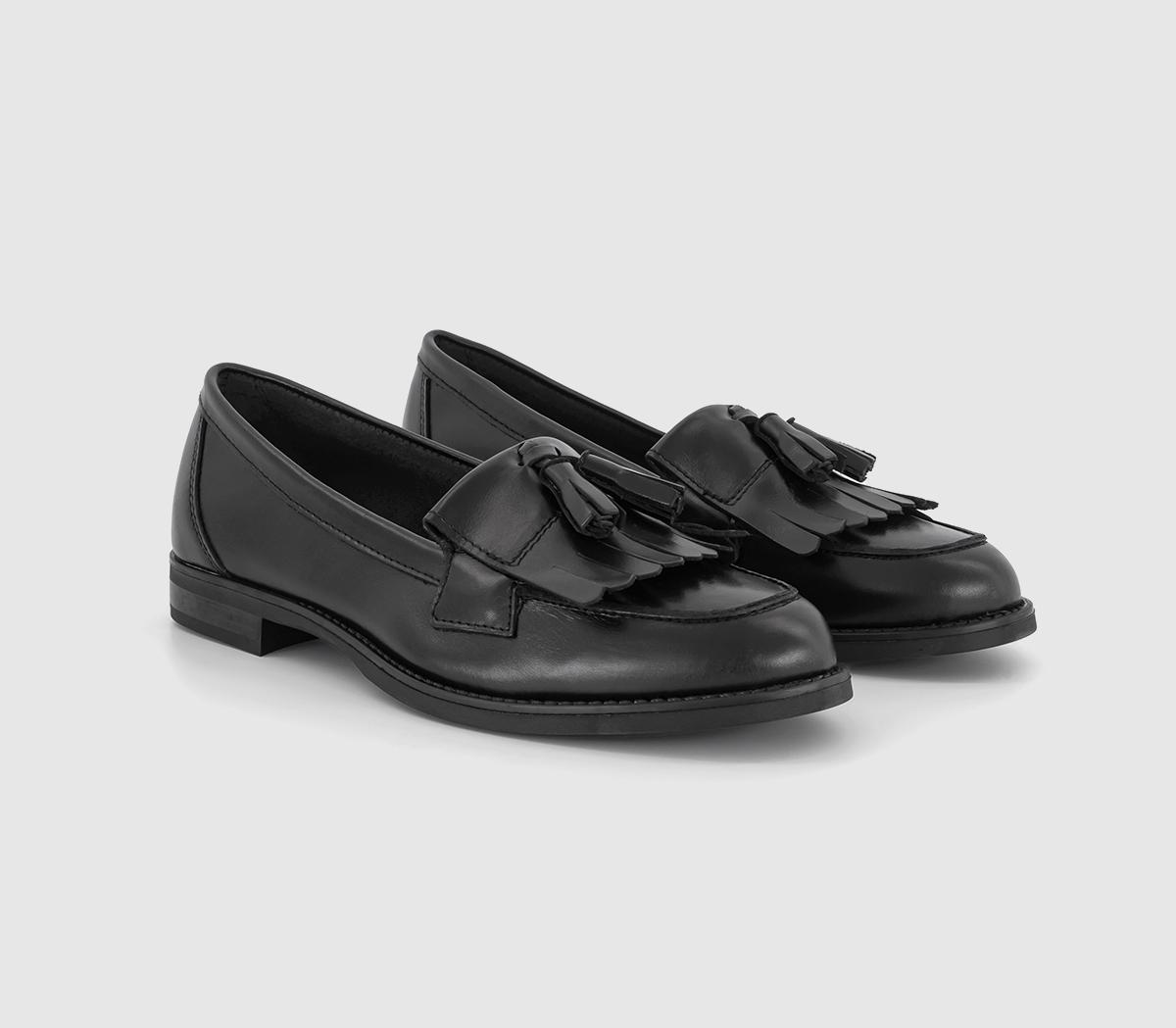 OFFICE Womens Fitz Tassle Fringe Loafers Black Leather, 8