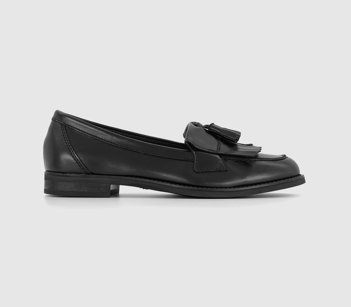 OFFICE Fitz Tassle Fringe Loafers Black Leather - Flat Shoes for Women