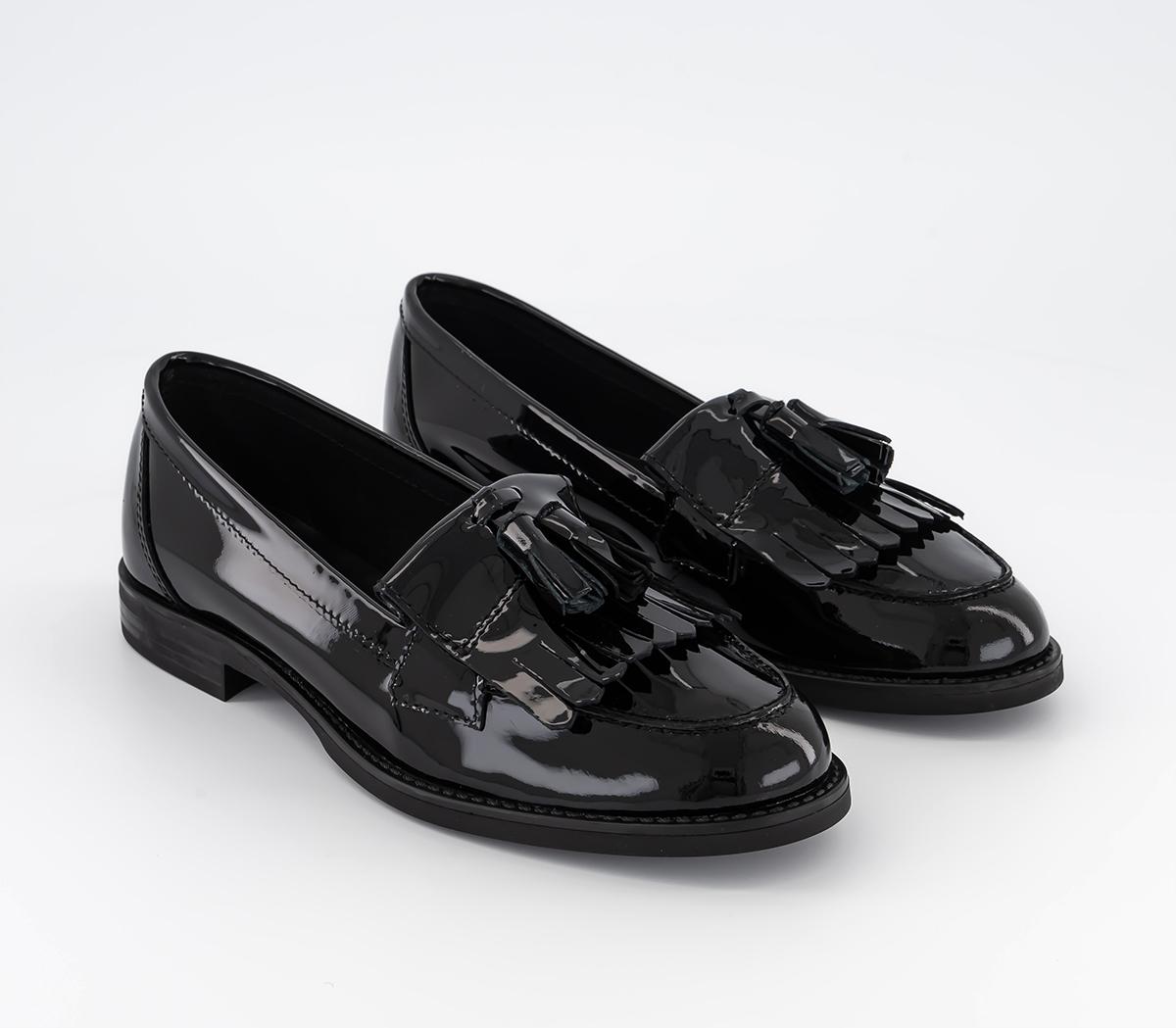 OFFICE Womens Fitz Tassle Fringe Loafers Black Patent Leather, 7