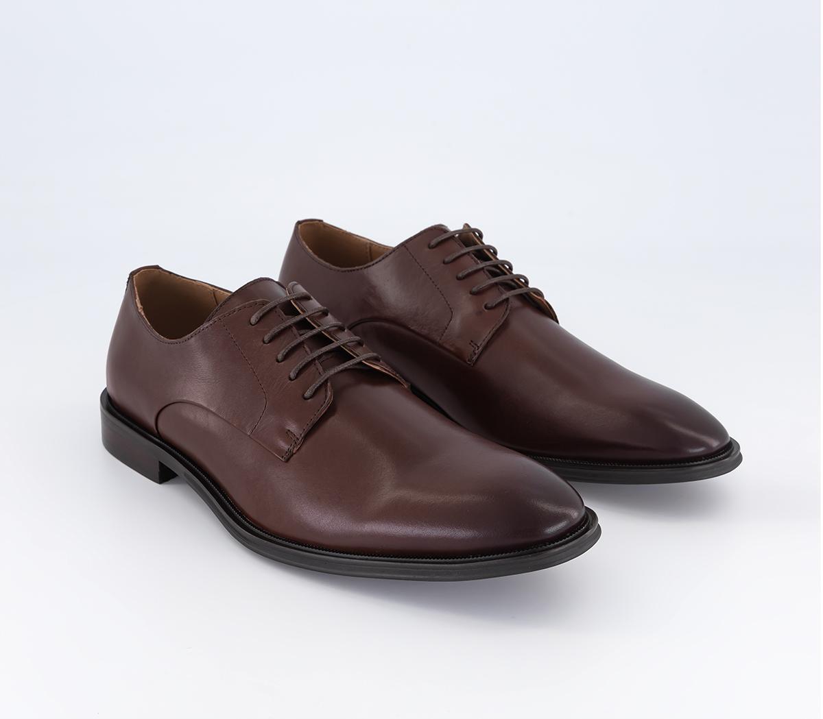 OFFICE Midland Plain Toe Derby Shoes Brown Leather - Men’s Smart Shoes