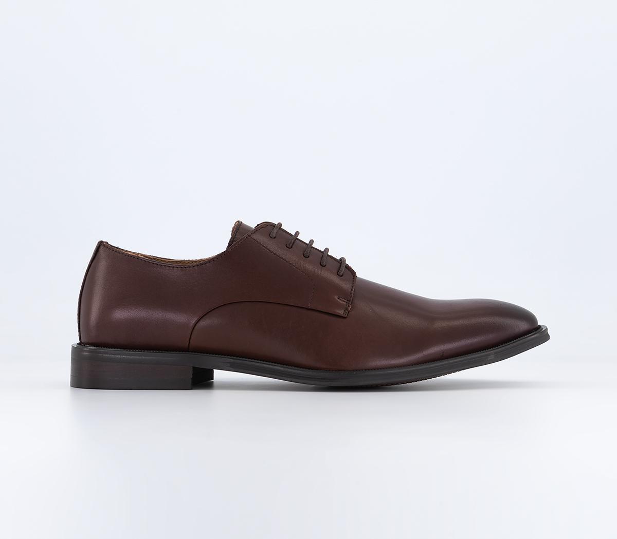 Midland 4 Eye Plain Toe Derby Shoes Brown Leather