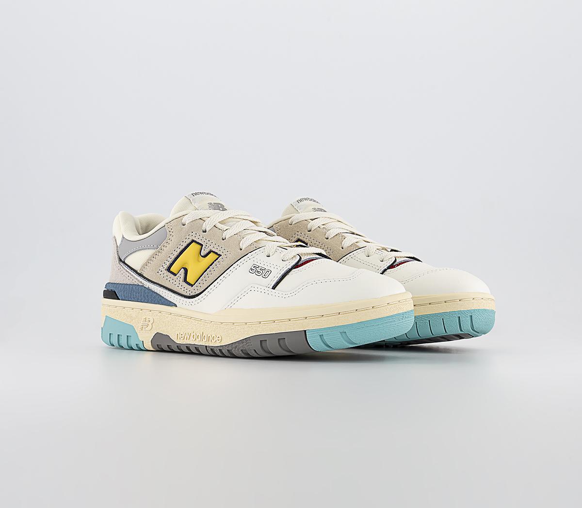 New Balance BB550 GS Trainers White Grey Yellow Women's Trainers