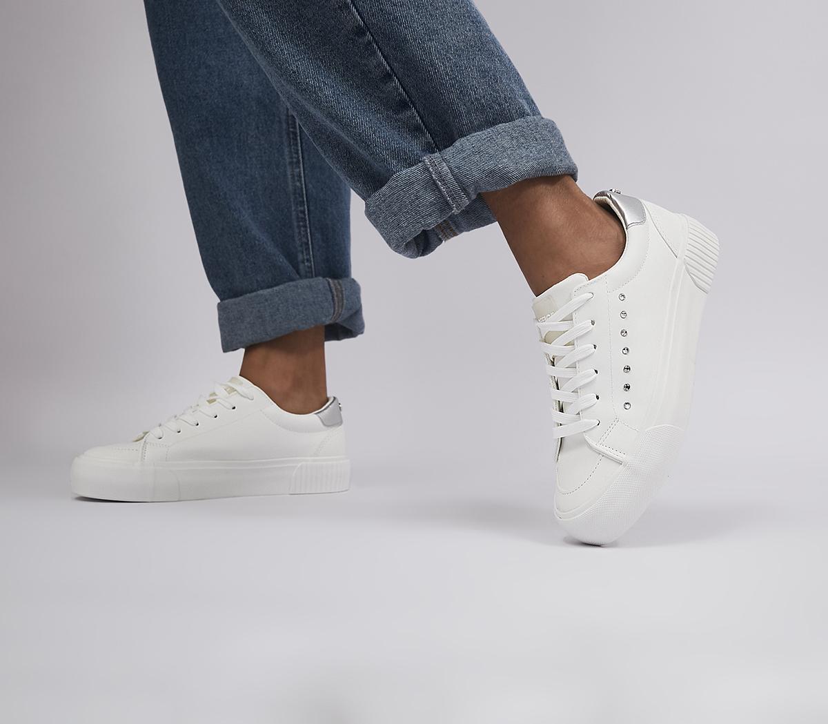 Ladies white best sale diamante trainers