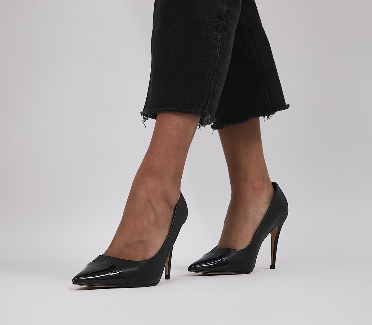OFFICE Wide Fit Harmony Toe Cap Courts Black Leather - High Heels