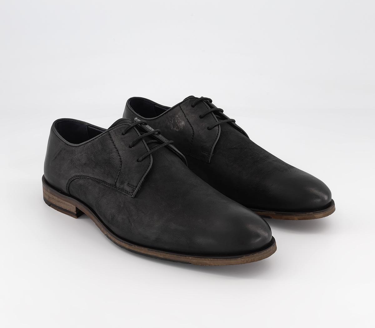 OFFICE Mens Curtis Washed Leather Derby Shoes Black Leather, 12
