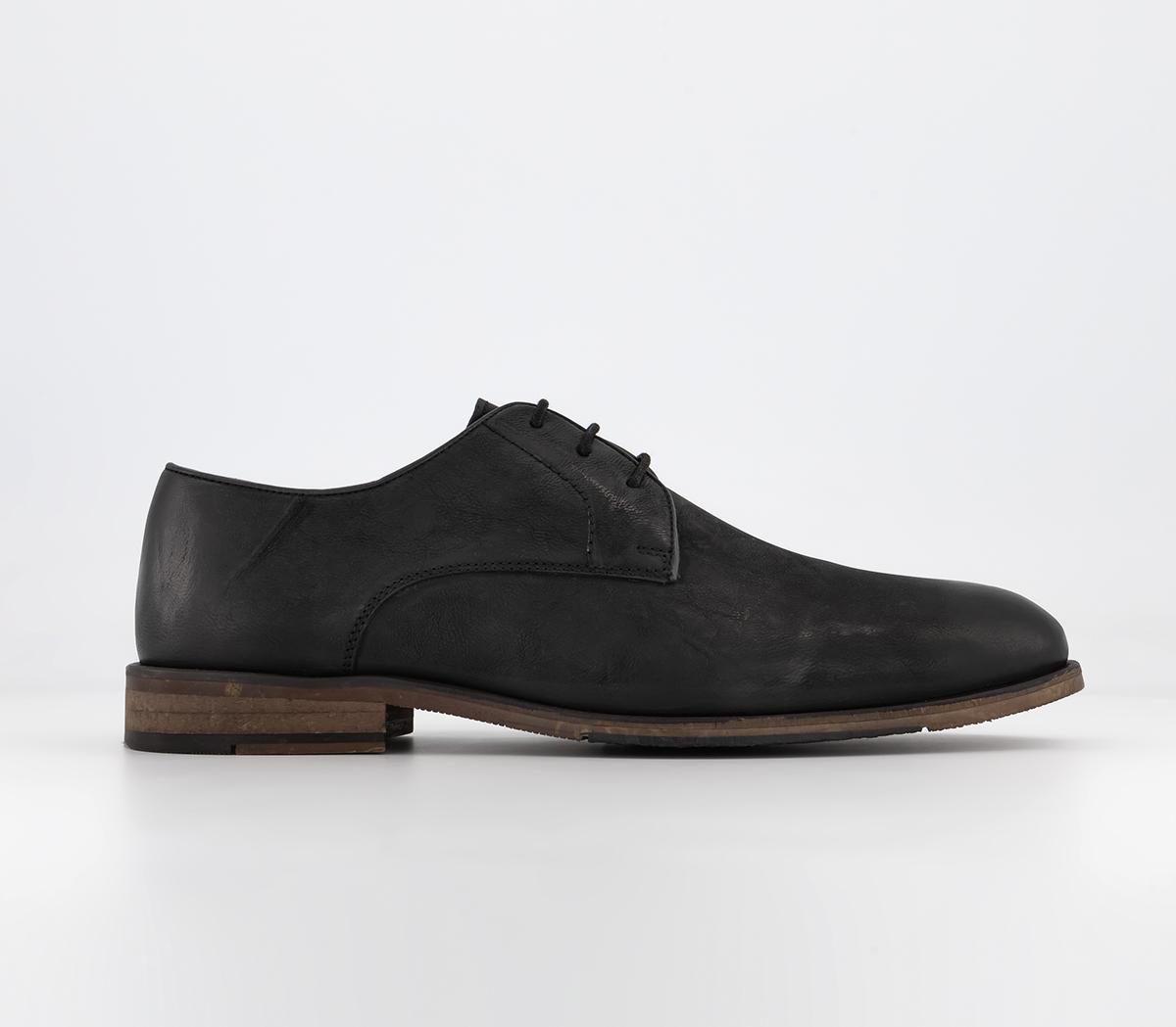 Curtis Washed Leather Derby Shoes Black Leather